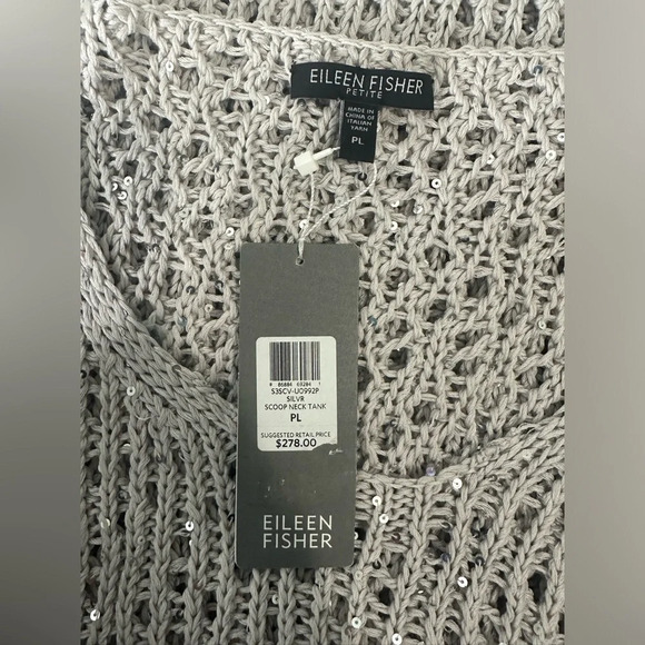 NWT Eileen Fisher Silver Sequin Chainmail Mesh Tank. Size PL. - Picture 3 of 6